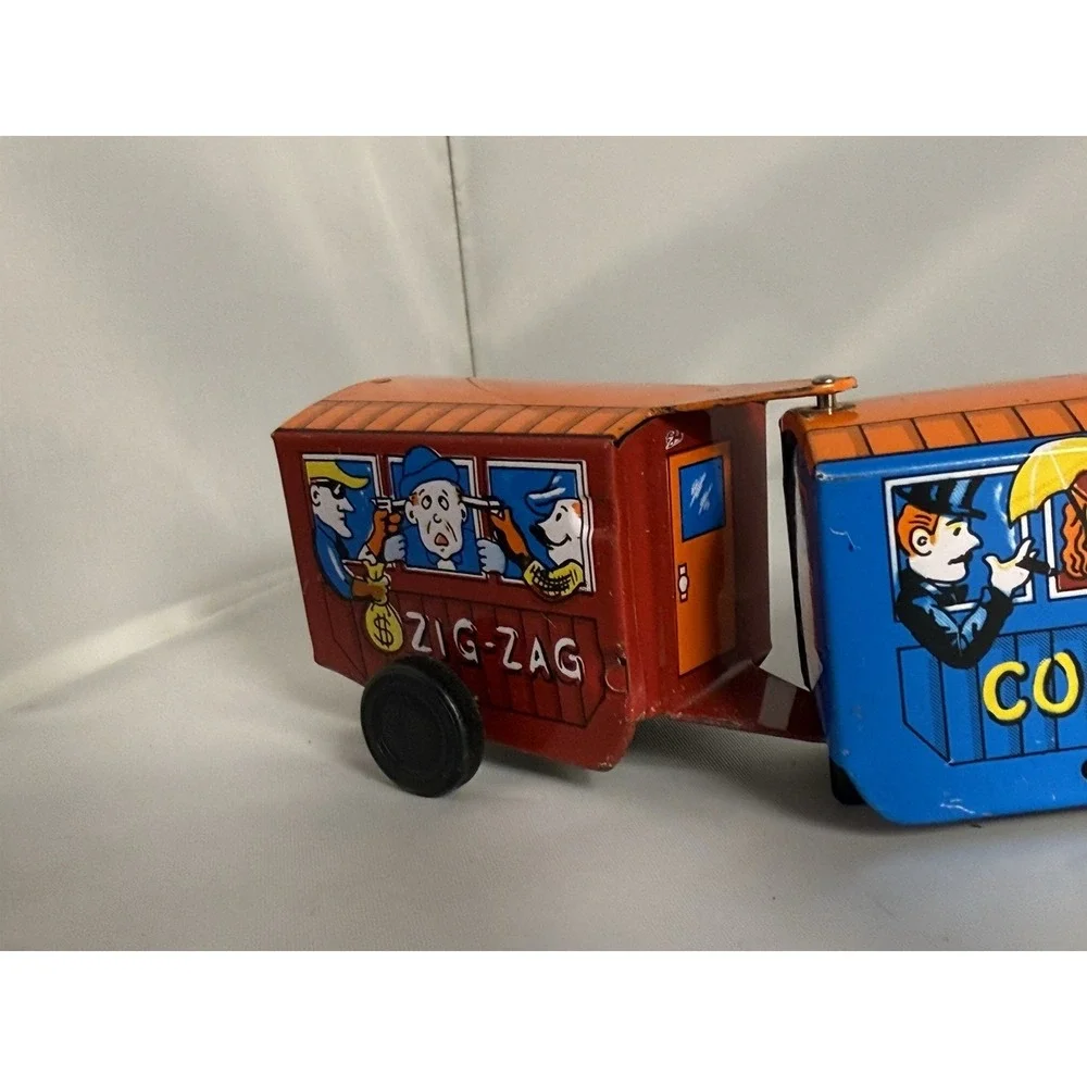 Vintage Wind Up Comic Zig Zag Western Express Tin Toy Train Working Collectible